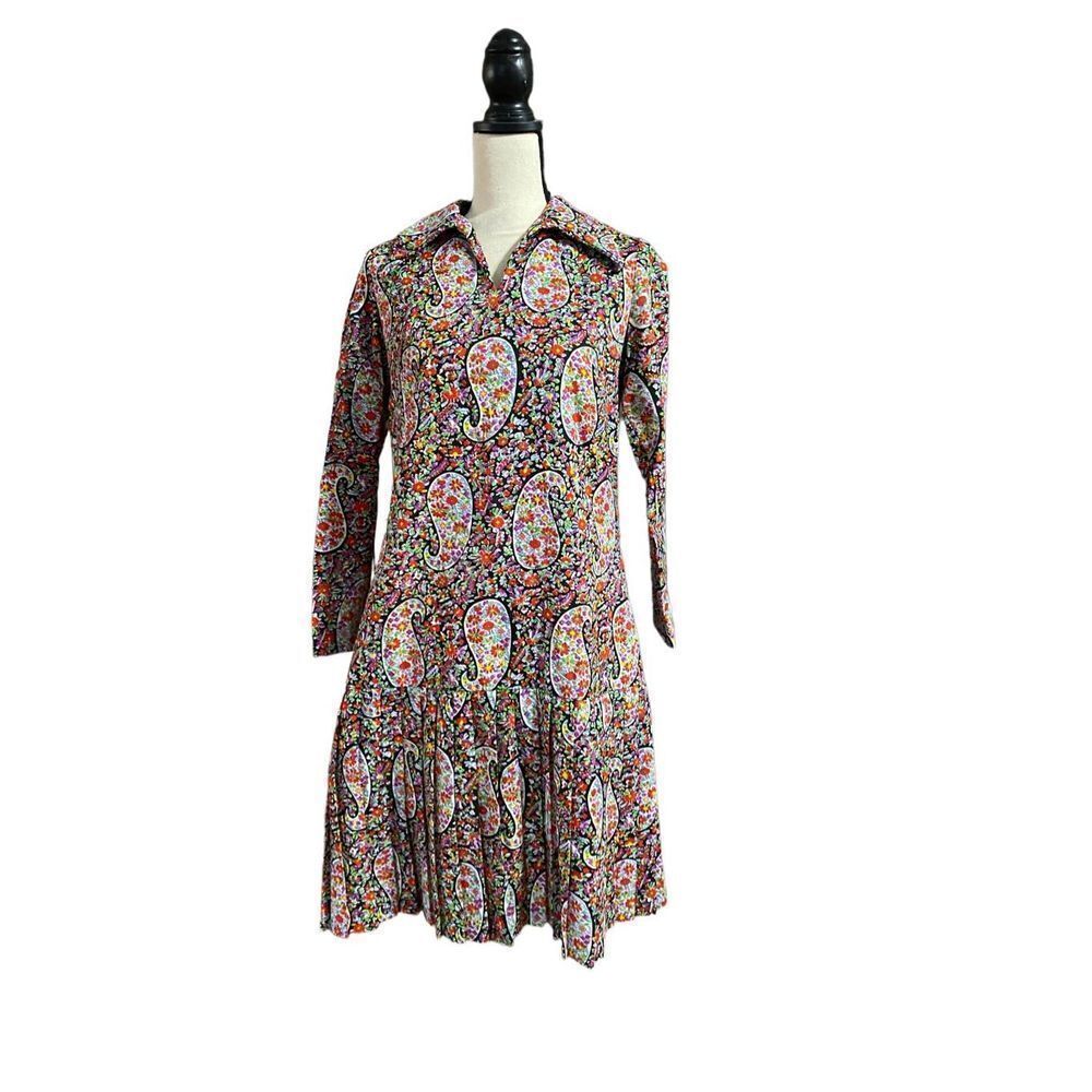 VINTAGE Patty paisley long sleeve bottom pleated dress